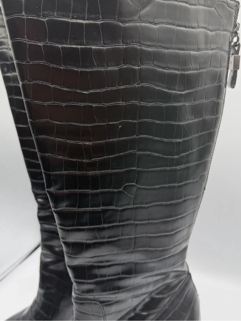 Anne Klein Black Croc-Embossed Over-the-Knee Boots